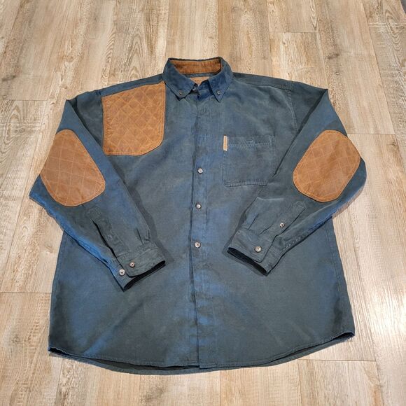 North River Outfitters Teal Button Up Shirt With Brown Elbow Patches Mens Size M - Picture 1 of 9